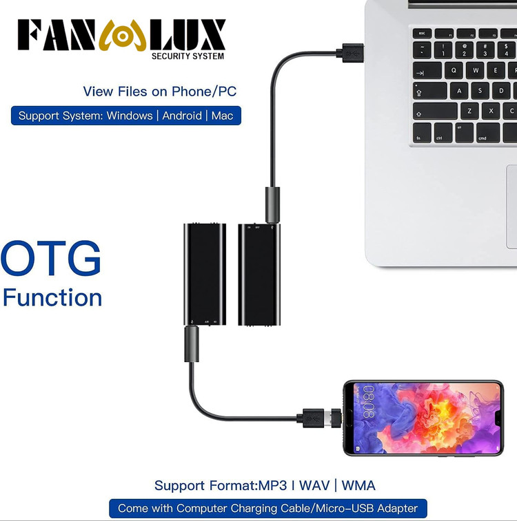 دستگاه ضبط صدا fanlux با 1 روز نگهداری شارژ 16 گیگ حافظه داخلی - شنود صدا