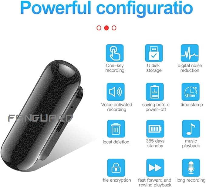 دستگاه ضبط صدا FANGUARD مدل FG-7616 با 15 روز نگهداری شارژ 16 گیگ حافظه داخلی - شنود صدا